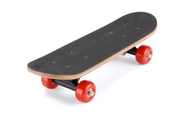 Image of a skateboard with red wheels