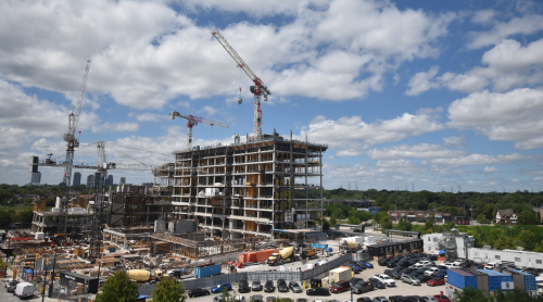 Elevated view of a building under construction
