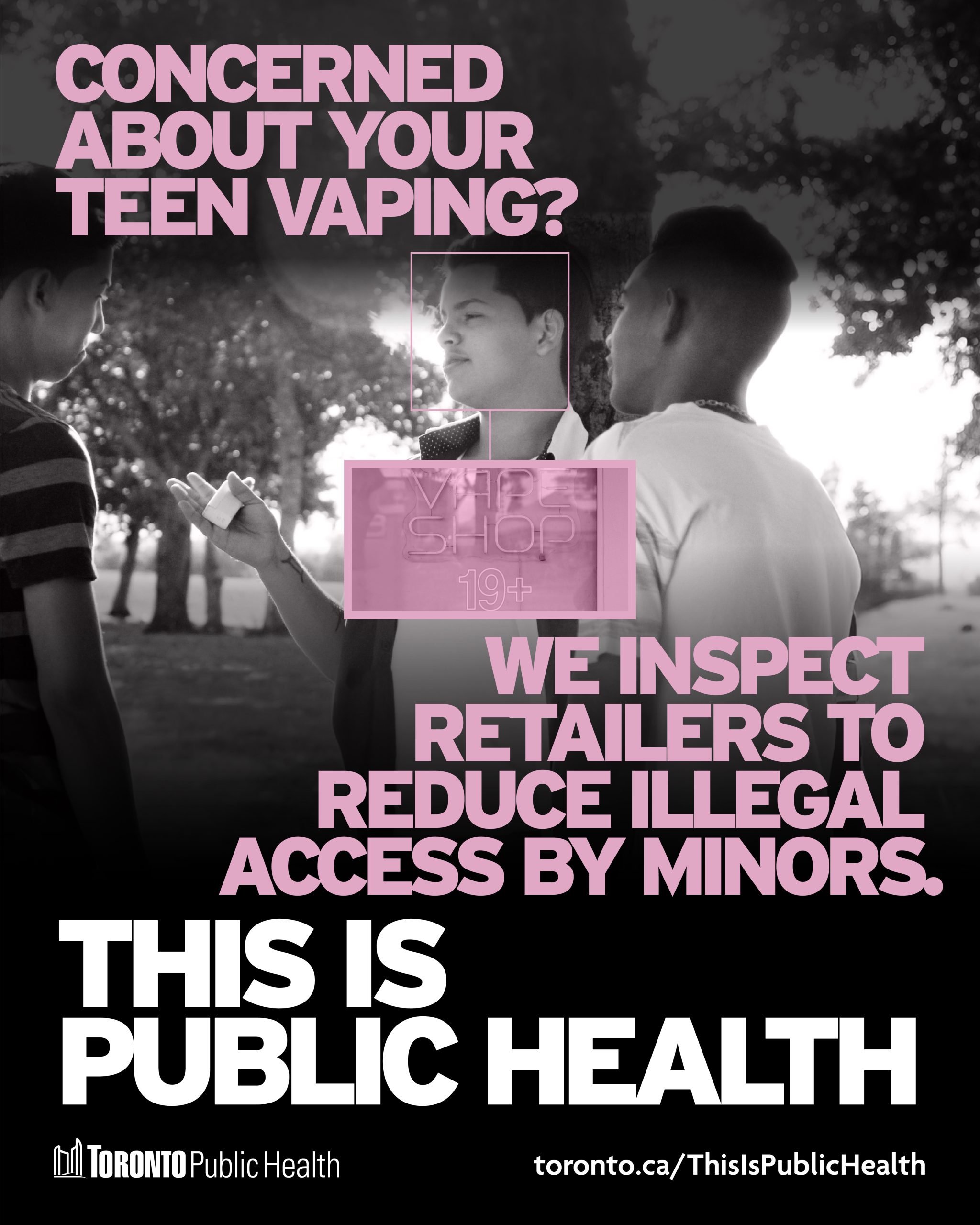 This is public health poster with "We inspect retailers to reduce illegal access by minors" in bold letters