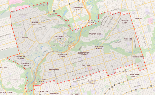 Map of East York, showing the boundary lines.