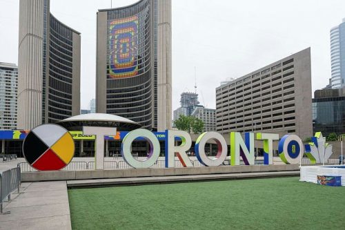Image of the Toronto sign with the FIFA insert to celebrate Toronto hosting the World Cup.