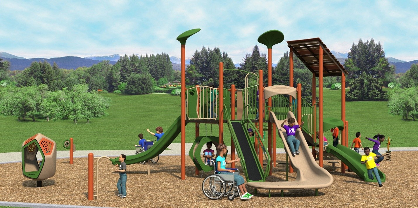 The final design for the new Smythe Park playground, which has been refined based on community feedback. It will be a mix of both earthy and bright colours and will include the play features listed below.