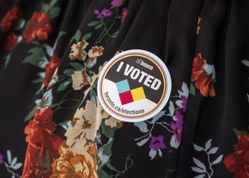Close-up of a City of Toronto “I Voted” sticker.