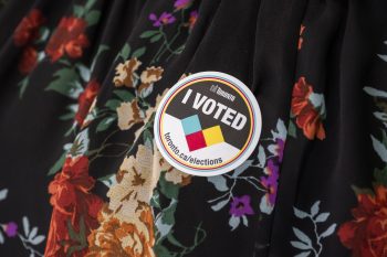 Close-up of a City of Toronto “I Voted” sticker.