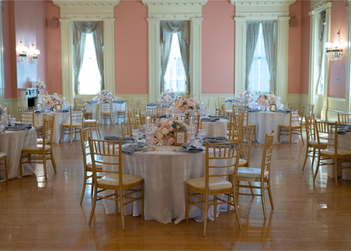 Great Hall with table set up for a wedding.